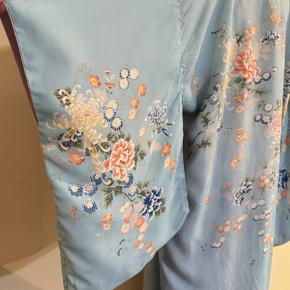 Vintage Reversible Japanese Rayon Kimono Robe Purple Floral Made Japan 1930s - Picture 13 of 16